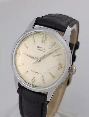 Vintage Gruen Caliber 466 Mens Wrist Watch – Runs Good – Nice Linen Dial • $79.99