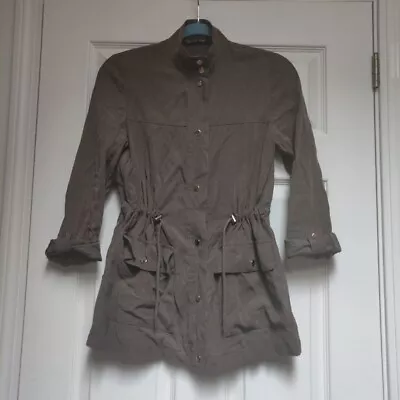 $25 • Buy Zara Army Green Utility Safari Jacket Size XS Snap Front Drawstring Waist Trendy