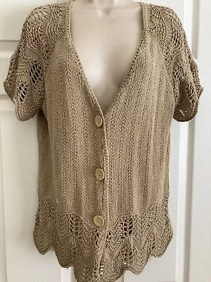 Dressbarn Sweater PXL Tan Variety Knit On Short Sleeves/bottom 3 Button Front • £8.69