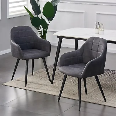 Set Of 2 Faux Matte Suede Leather Dining Chairs Accent Home & Restaurants Adrian • £89.99