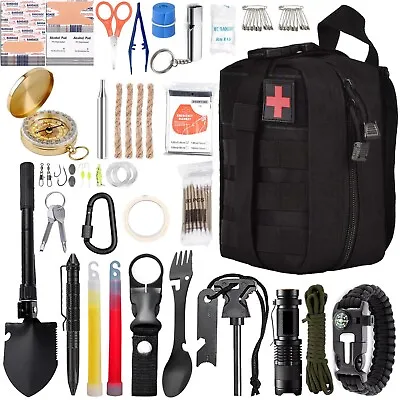 Survival Kit First Aid Kit For Camping Hiking Military Emergency Hunting Fishing • £7.98