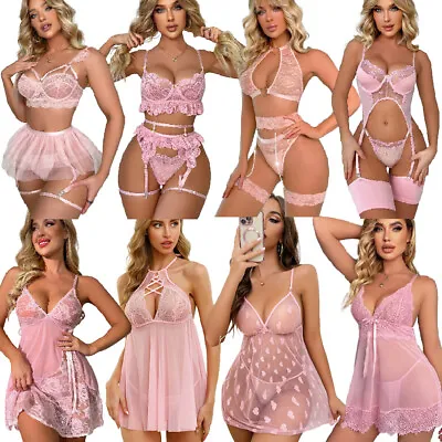 Sexy Women Lingerie Pink Lace Dress G-string Underwear Babydoll Sleepwear Gift • $5.99