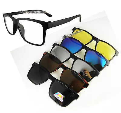 Men Magnetic Glasses 1 Frame+ 5 Clip On Polarized Light Sunglasses 54-18-138 New • $12.99