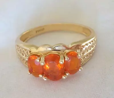 Gorgeous 14K Yellow Gold Three Stone Fire Opal Ring - 3.82 Gms Sz 9.75 2.0 Ctw • $218