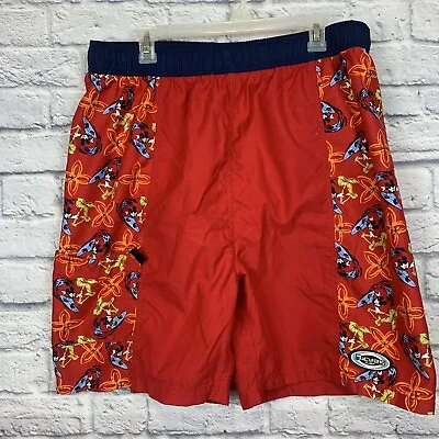 Disney Mickey Mouse Mens Red Swim Surf Board Trunks Elastic Shorts Size Large L • $22.99