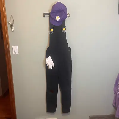 Waluigi Mario Halloween Costume Refuge Overalls Gloves And Hat • $45