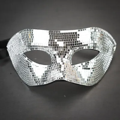 Men Masquerade Ball Mask Mirror Glass Disco Halloween Wedding Mardi Gras Silver • $32.95