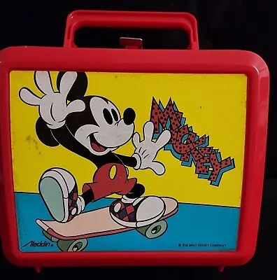 Vintage Skateboard Mickey Mouse Red Plastic Lunch Box Walt Disney No Thermos • $7