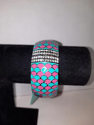 Spring Street Mermaid Bangle Bracelet Pink Teal Diamond Rhinestones Silver • $12.20