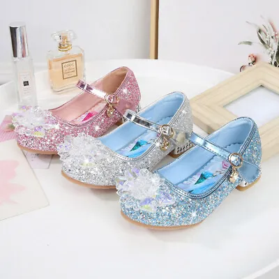 Girls Sequins Elsa  Princess Shoes Kids Party Fancy Dress Bow Glitter Sandals UK • £5.69