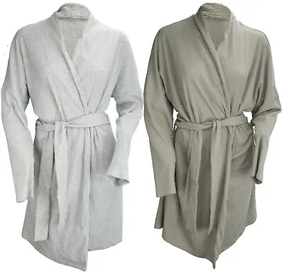 Ex-Store Ladies Cotton Rich Ribbed Jersey Dressing Gown Robe • £14.99