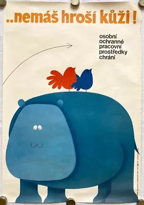 Original Vintage Poster RUDOLF MIKYSKA - HIPPO SKIN - PROTECTION - WORK - SAFETY • $149