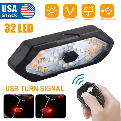 $12.88 • Buy 32 LED Bicycle Tail Light USB Wireless Remote Control Turn Signal Warning Lamp