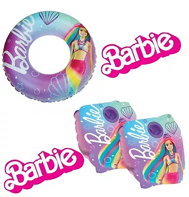 Kids Girls BARBIE Inflatable Swimming Pool Rubber Swim Ring Toy Arm Bands 3-6yrs • £5.99