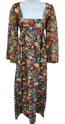 Handmade Vintage Dress Womens Size M Cottagecore Maxi Floral Square Neck Back Zi • $45.49