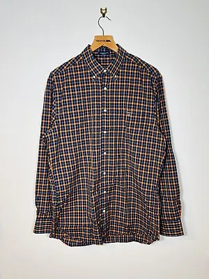 Gant Men's Shirt Starboard Long Sleeve Regular Size Large Poplin Check Blue • £9.99