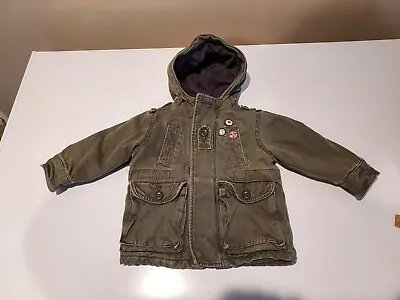 BabyGap Army Green  Field Hooded Jacket Size 18-24 Months Canvas Coat Toddler • $5