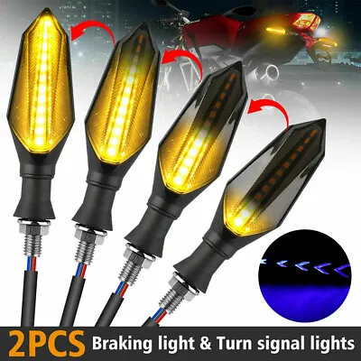 2x Flowing LED Motorcycle Turn Signals Light Blinker Indicator Tail Lights Amber • $7.95