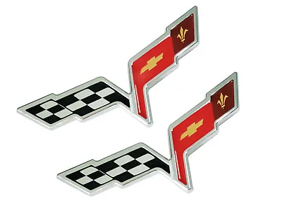 Pair New Front Hood Rear Crossed Flags Badge Emblem For 05-13 C6 Corvette OEM • $40.99