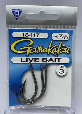 Gamakatsu Live Bait Fishing Hooks Size 7/0 - Pre Pack Of 3 Hooks • $7.95