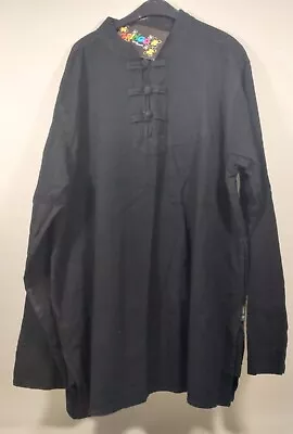 GRINGO - Black Oriental Style Pullover Grandad Shirt Size Medium BNWT • £24.95