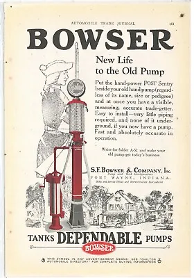 1923 S.F. Bowser Co Ad: Dependable Post Sentry Visible Gas Pump - Fort Wayne IN • $17.76