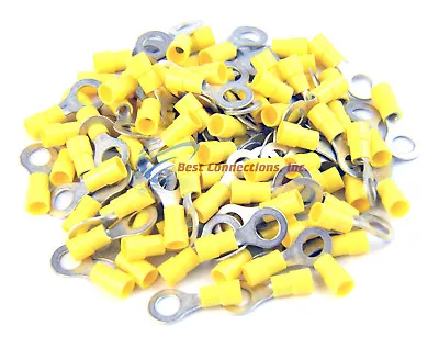 100 PK 12-10 Gauge 5/16  Ring Terminal Yellow Vinyl Crimp Connector Install Bay • $18.95