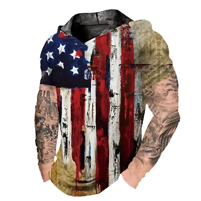 $19.86 • Buy ⭐⭐⭐Men's Hoodie Short Sleeve USA American Flag Sweatshirt Ultra Soft LightWeight