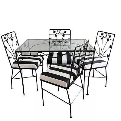 1950s VINTAGE Wrought Iron Patio Furniture Table 4 Chair Set Woodard Salterini • $600