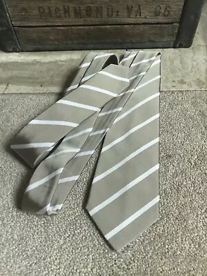 KITON Recent 7 Fold Tie - Khaki W/white Stripes - 65% Silk 35% Cotton -  3 1/4  • $32.99