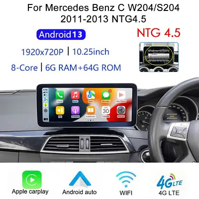 10.25  Android 13 6GB+64GB Car Stereo Sat Nav Mercedes-Benz C-Class W204 NTG RHD • £289.99