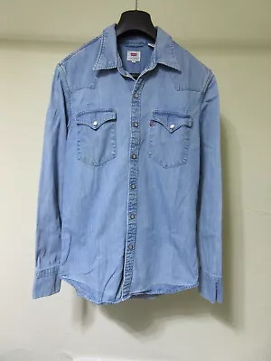 Levi's Blue Denim Pearl Snap Long Sleeve Western Shirt - Small • $10