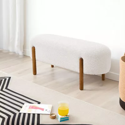 Upholstered Granular Velvet Small Bench Wood Legs Entryway Shoe Changing Stool • £61.95