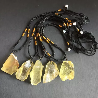 Natural Yellow Citrine Quartz Crystal Pendant Reiki Healing Stone Necklace Gift • £4.19