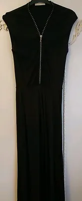 M By Madonna For H&M Black Lycra Diamante Zip Front Stretch Midi Dress UK 8 NWOT • £39