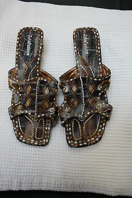 $15.99 • Buy John Fashion Embroidered Beaded Embellished Shoes Sandals Heels Size 8 Women's 