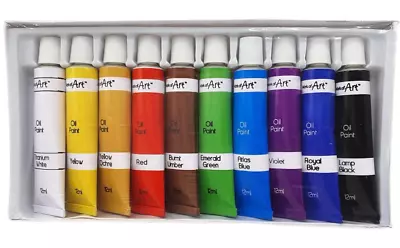 10 Assorted Colour Oil Paints Set Artist Art Craft 12ml Painting Tubes Paint Kit • £4.45