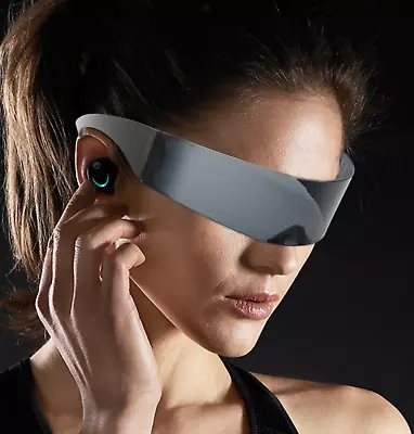 # Silver Futuristic Wrap Cyclops Sunglasses Glasses Space Festival Accessory • $14.99