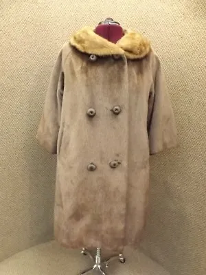 Unworn? Vtg 60s Fairmoor Brazotta Jackie O Faux Fur Swing Coat W/ Mink Collar XL • $74.99