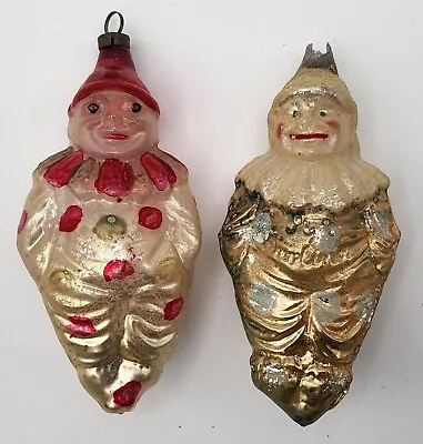 2 Vintage German Pre-War Mercury Glass Clown Christmas Ornaments • $49.99