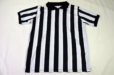 Mens Medium Crown Referee Uniform Black & White Striped ¼ Zip Zebra Shirt • $8.98