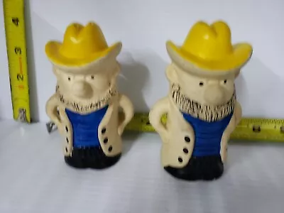 Vintage Cowboy Western Texas Salt Pepper Shakers Yellow Hats Japan • $0.99