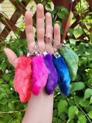 Lucky RABBITS FEET Real Rabbit Foot Keychains Key Chains Red Pink Purple Green • $12