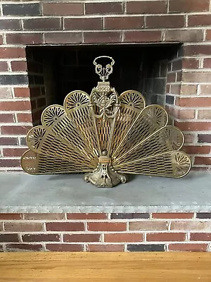 Vintage 1900's Victorian Peacock Brass Fireplace Screen Summer Cover  • $300