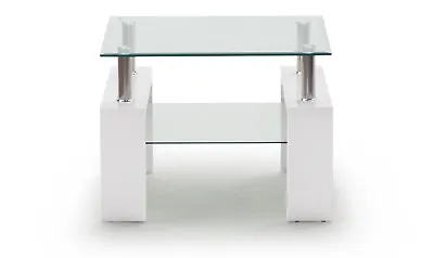 White & Glass Lamp End Table W60cm X D60cm X H45cm CARLTON • £149