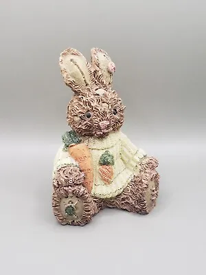 EASTER BUNNY Rabbit Figurine Patchwork Bunny Wearing Carrot Sweater 3.5  Resin • $11.69