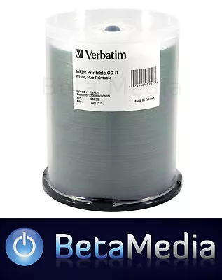 100 X Verbatim CD-R 52x Blank Discs - White Surface Inkjet Printable CD • $49.50