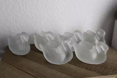 Set Of 6 Vintage Frosted Swan Glass Candle Holder Trinket Dish Taiwan • $25