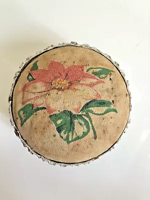 Vintage Round Sewing Kit With Pin Cushion And Mirror Lid Thread And Thimble • $4.99