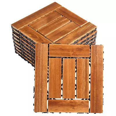 9 Pack Garden Wooden Deck Decking Tiles Interlocking Outdoor Balcony Patio Floor • £19.95